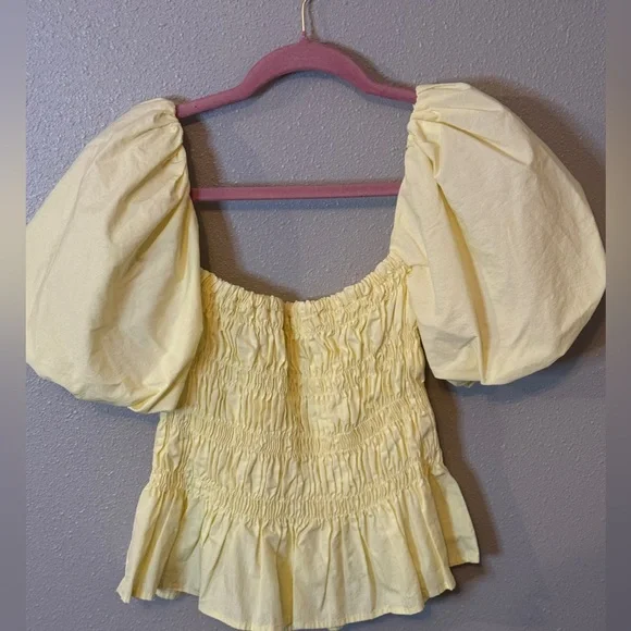 ASTR Savina puff sleeve smocked bodice poplin cottagecore prarie coquette top - Picture 2 of 7